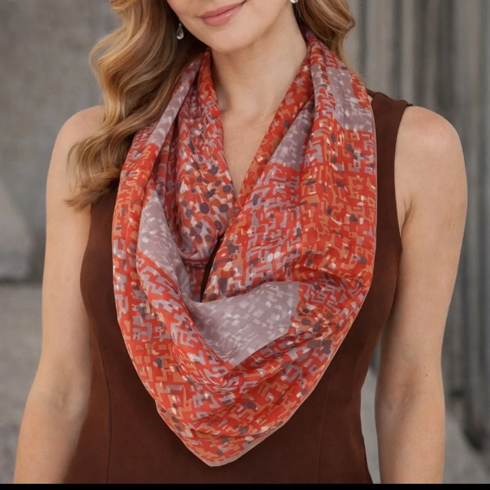 Vintage Orange Plaid Print Scarf ~ GLENTEX